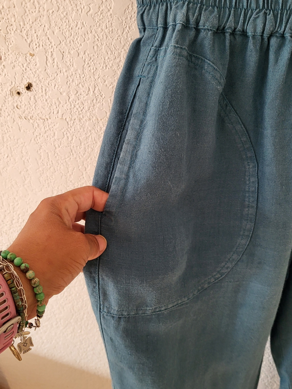 Not Perfect Linen Athens 2 Linen Pants In Dark Turqouise - Picture 3 of 16